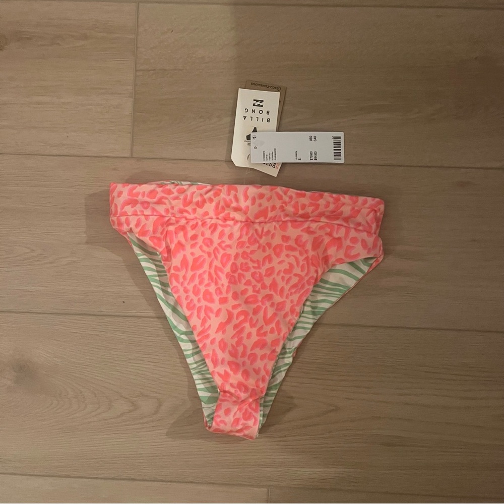Billabong Womens Lei Low Cheetah Zebra Reversible Rise Bikini Bottom